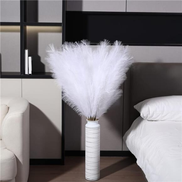 8 Pcs 45 inch Tall Faux Pampas Grass Decor, Large Artificial White Pompous - Picture 5 of 7
